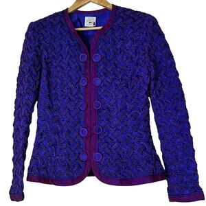 VTG Jeanne Marc Collection Purple Textured Jacket L 16/18 Buttons Long Sleeves